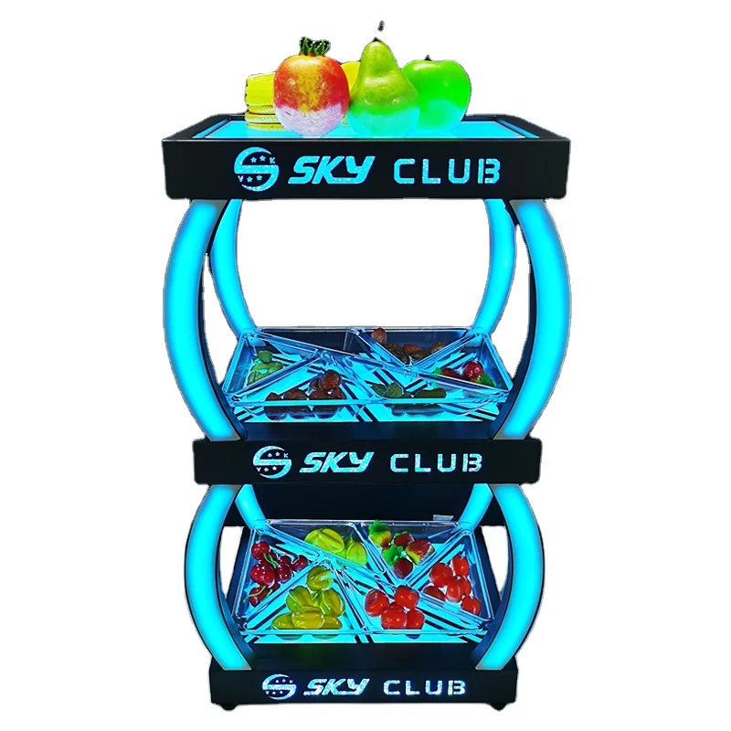 

Custom Logo Wholesale 2Tier Acrylic Metal Fruit Vegetable Luminous KTV Bar Night Club Serving Tray For Nightclub
