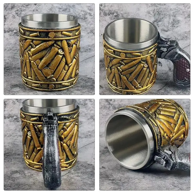 

Stainless steel bullet pattern beer mug Portable Revolver Coffee Mug 450ml Beer Drinking Cup for Bars Clubs Home Cafe Camping