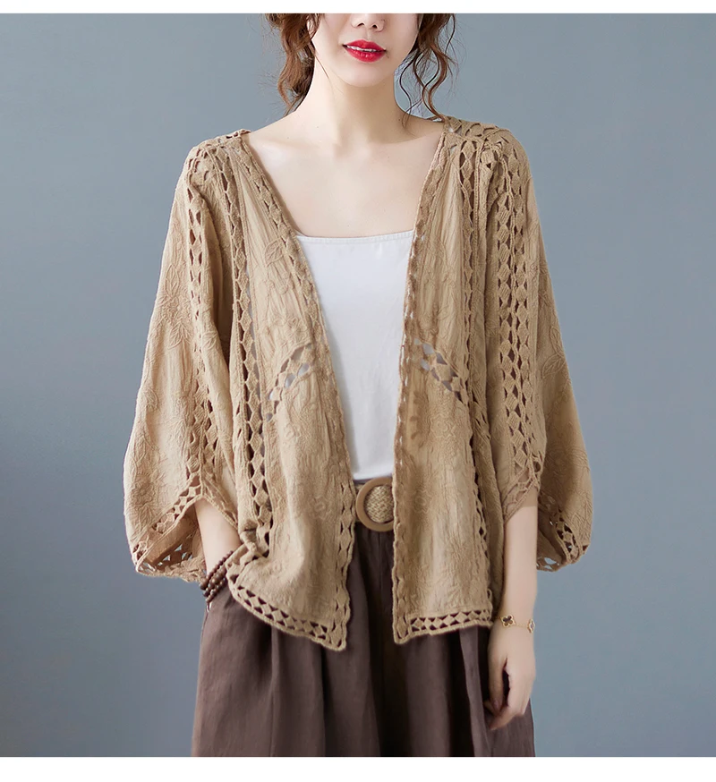 Женский винтажный вязаный кардиган с вырезами Солнцезащитная куртка женская