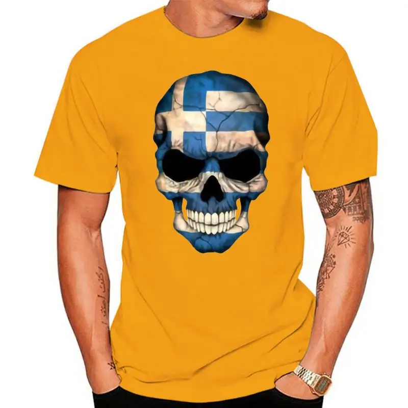 

Dropship High Quality Mens Cotton Tee Shirts Greek Flag Skull Printed On T-Shirts Light Blue DJ Rock Punk Band T Shirt For Male