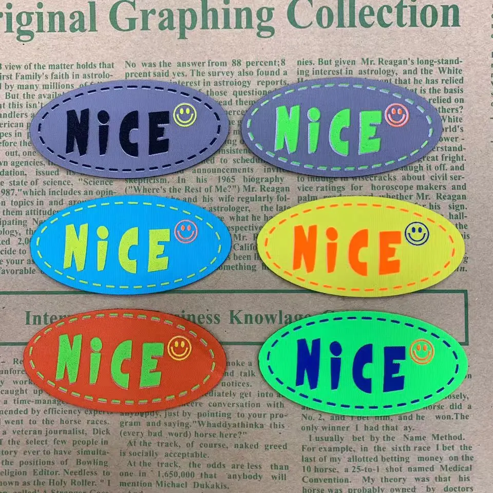 

Mixed 6Pcs/Lot Color smiling face Leather cloth patches label stickers Sew on Applique Clothing handmade DIY accessories Badge