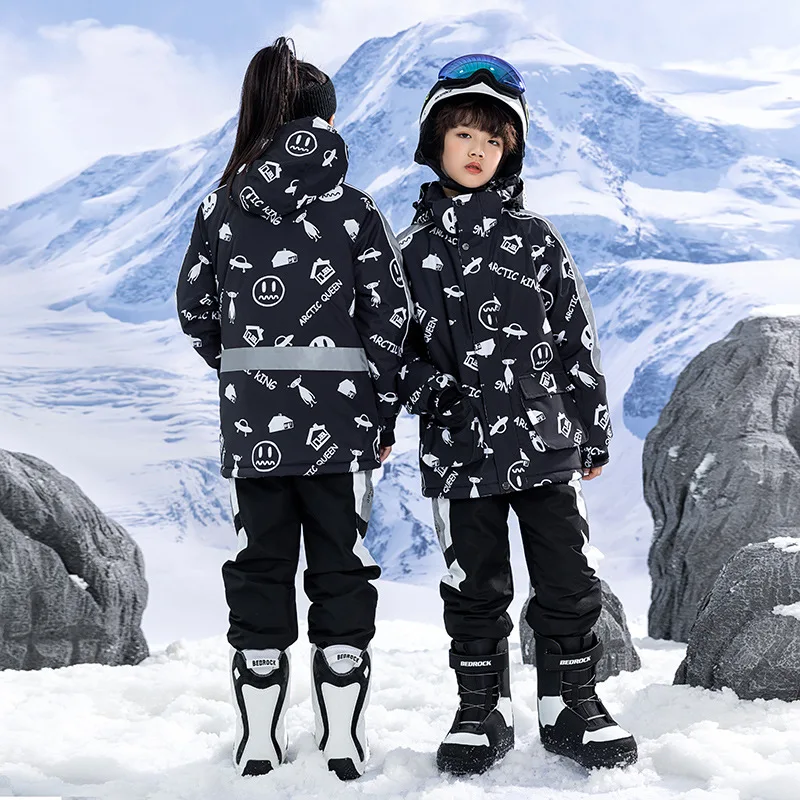 2022 New Kids Thermal Ski Suit Boys Girls Skiing Jacket Pants Set Windproof Waterproof Snowboarding Clothes Snowsuit Children