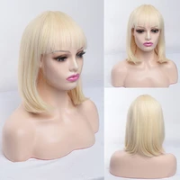 synthetic blonde short bob wigs with bangs for women orange hair straight womens wig looks natural and sexy 613