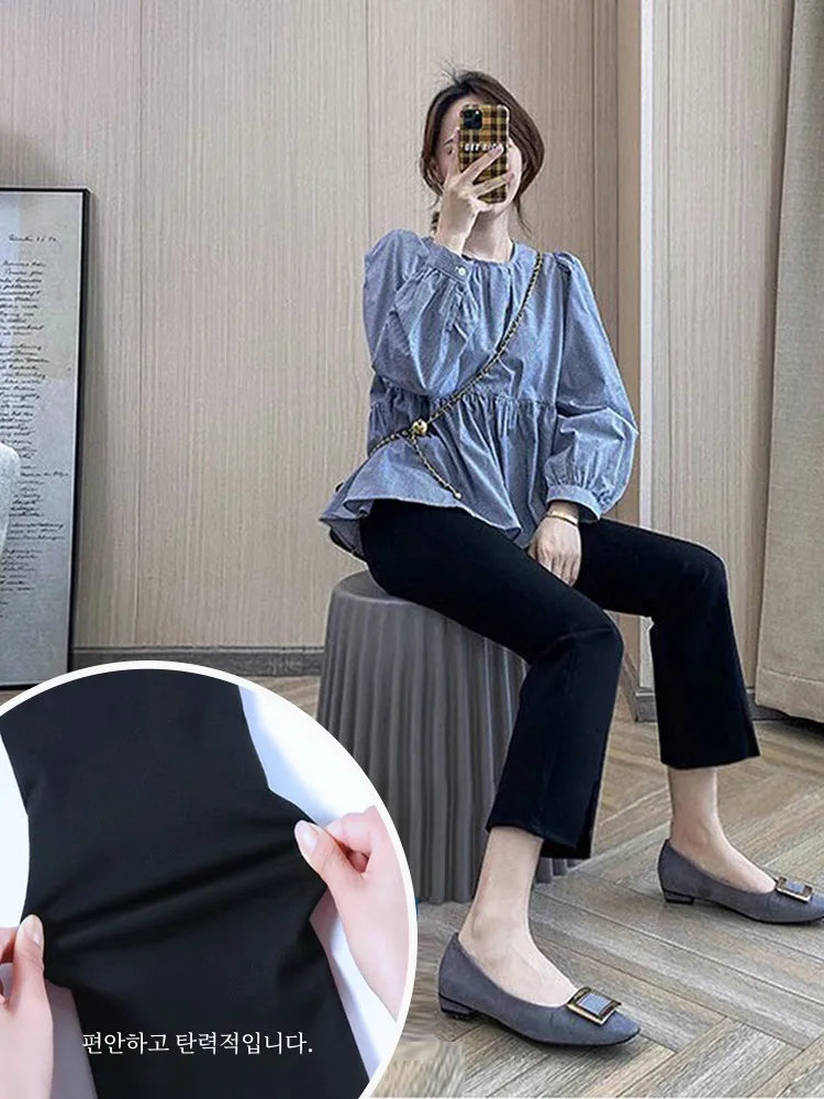 Маленькие черные брюки с разрезом спереди размера плюс капри Bootcut осенне-зимний