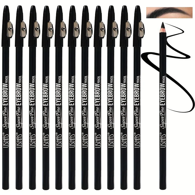 

12Pcs/Lot Wood Waterproof Long-lasting Eyebrow Pencil With Sharpener Easy To Wear Black Eyeliner Pen Eyes Makeup Cosmetics