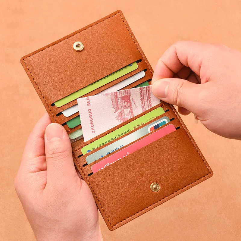 

Однотонный маленький кошелек из искусственной кожи для женщин, короткий простой женский бумажник с пуговицами, ультратонкая кредитница, клатч для мелочи