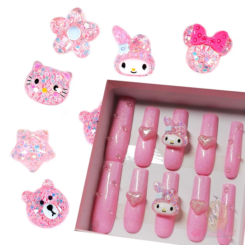 

Милые объемные ногти, розовые милые Мультяшные Коты, 12 шт., смешанные полимерные аксессуары для дизайна ногтей, аксессуары для дизайна ногте...