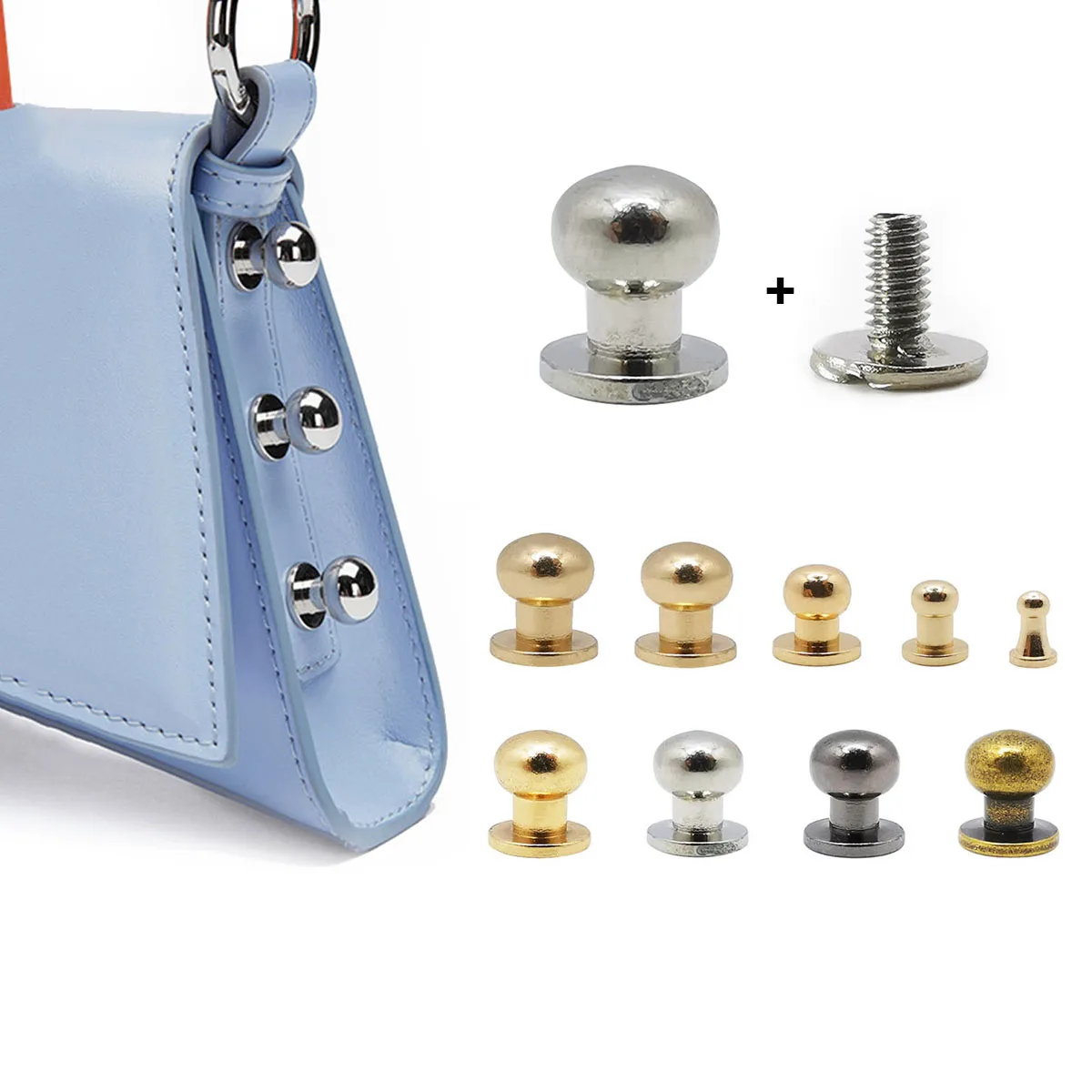 

10pcs Sam Brown Browne Buttons Screwback Round Head Ball Post Studs Nail Rivets Leather Craft Hardware Accessories 4 Sizes