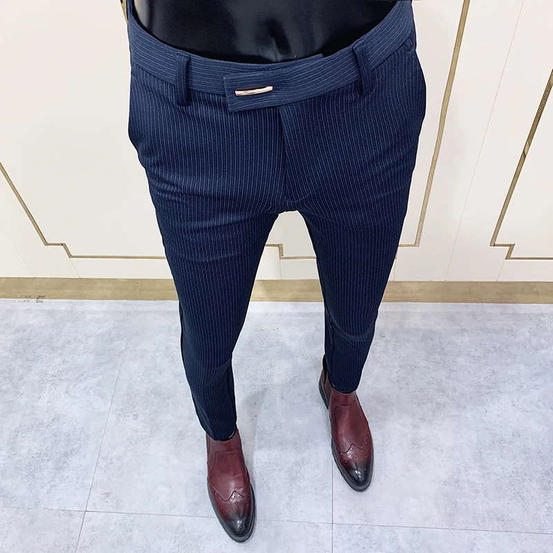 

2022 Брендовые мужские серые деловые Костюмные брюки, повседневные формальные мужские строгие брюки, весенние брюки, костюм приталенного сил...