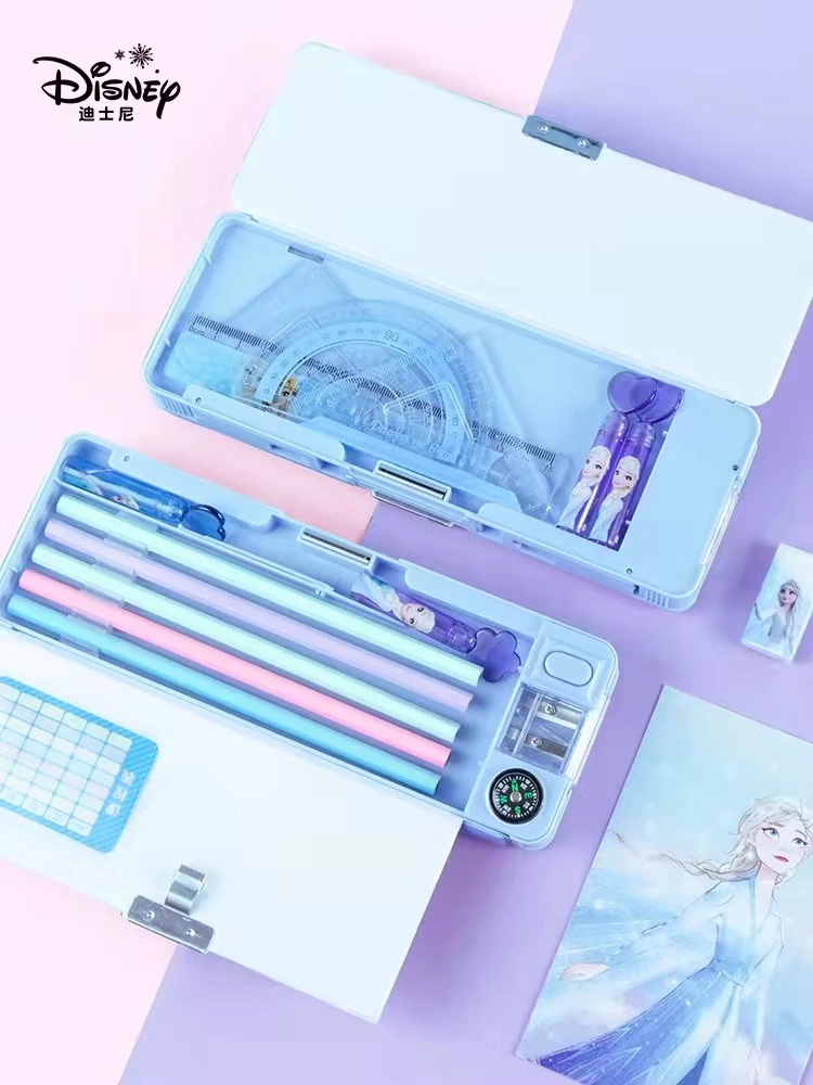 Disney Frozen Carton Pencil Case for Girls Primary Student Elsa Anna Double Stationery Box Large Capacity School Bags Mochila