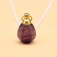 natural stone mini perfume bottle necklace gold color stainless steel chain for women necklace jewelry party gifts