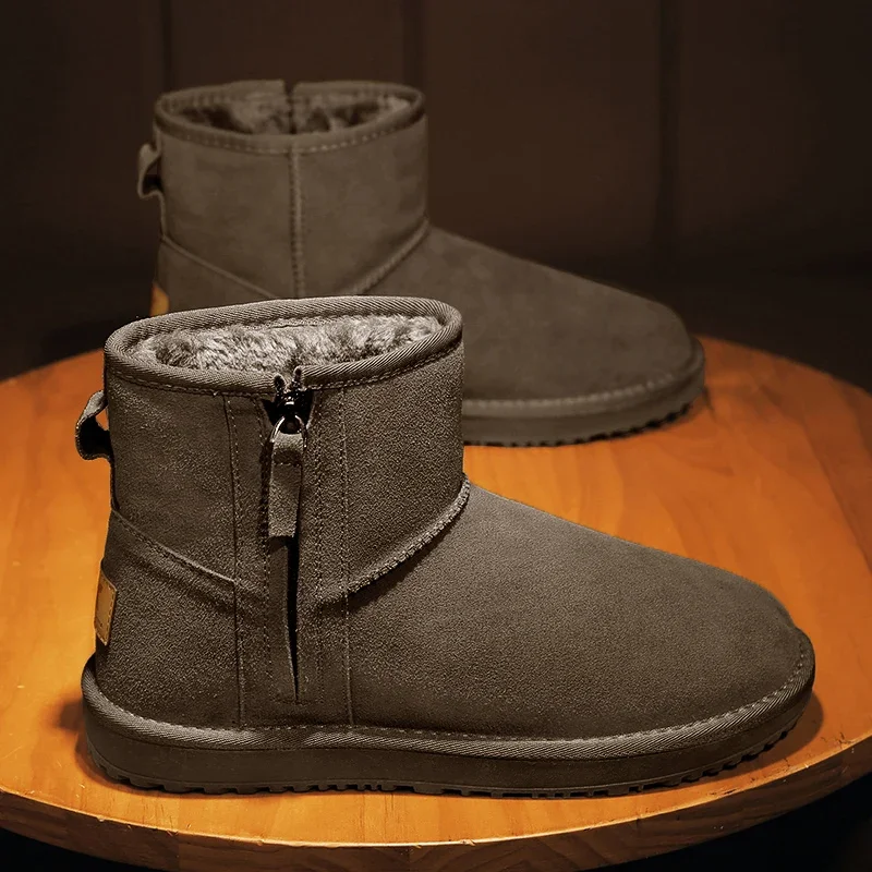 Теплая мужская зимняя обувь на меху зимние ботинки повседневные кожаные