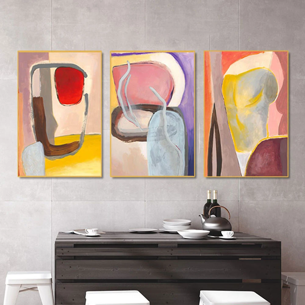 

Abstract Art Poster Red and Yellow Blocky Colorful Picture Wall Art Oil Canvas Painting for LivingRoom Decoration Wall Paintings