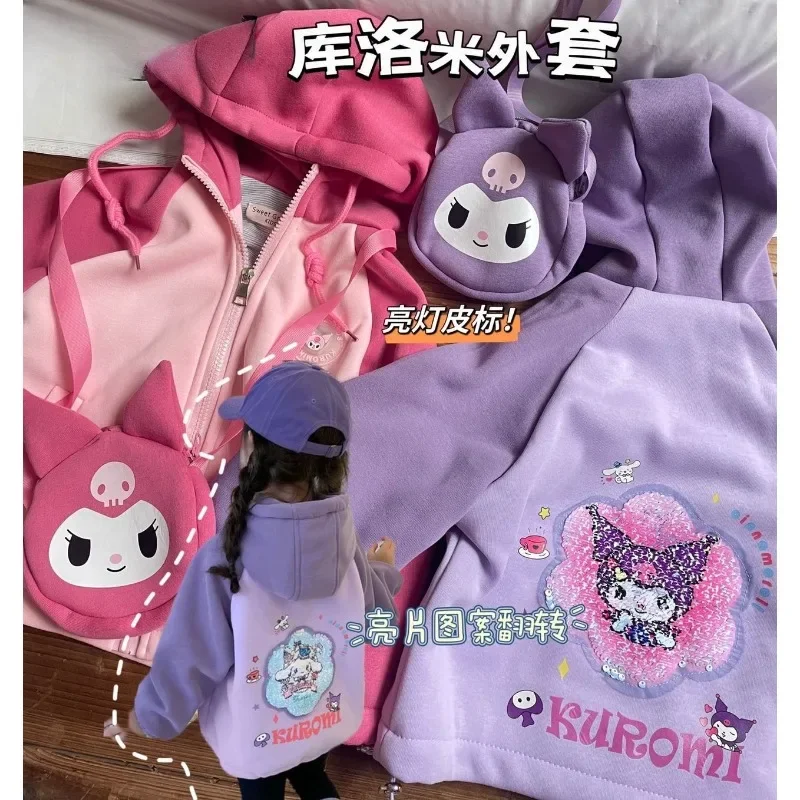 

Sanrio Kawaii Anime Kuromi Hooded Sweater Suitability Autumn and Winter Cartoon Cotton Liner Christmas Halloween Girls Gifts