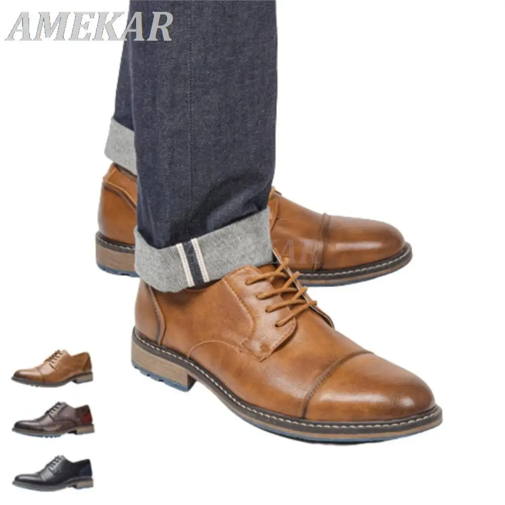 

Men's Casual British Round Toe Leather Shoes 2023 Fashion New Designer Brand Shoes Male High Quality Luxury Business Dress Shoes