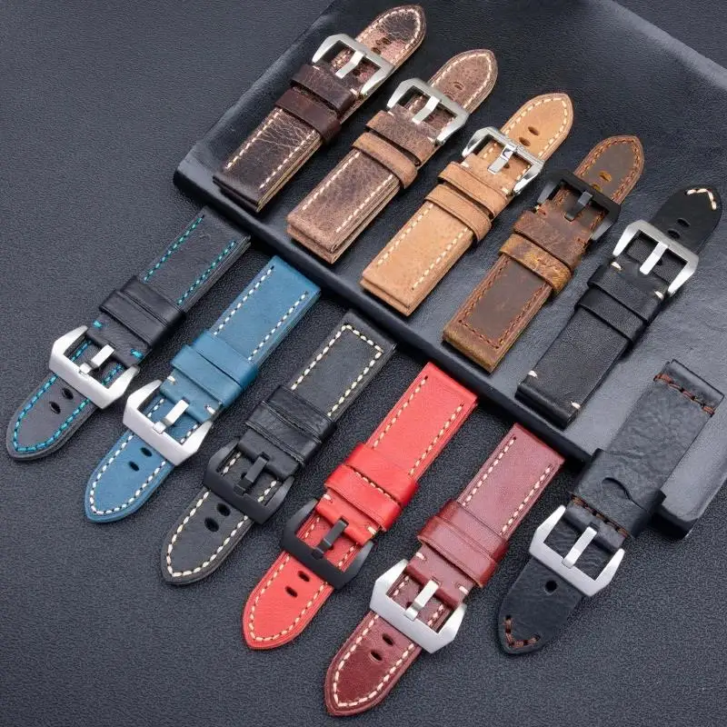 Качественный ремешок TINTAG ручной работы из первого слоя воловьей кожи 24 мм