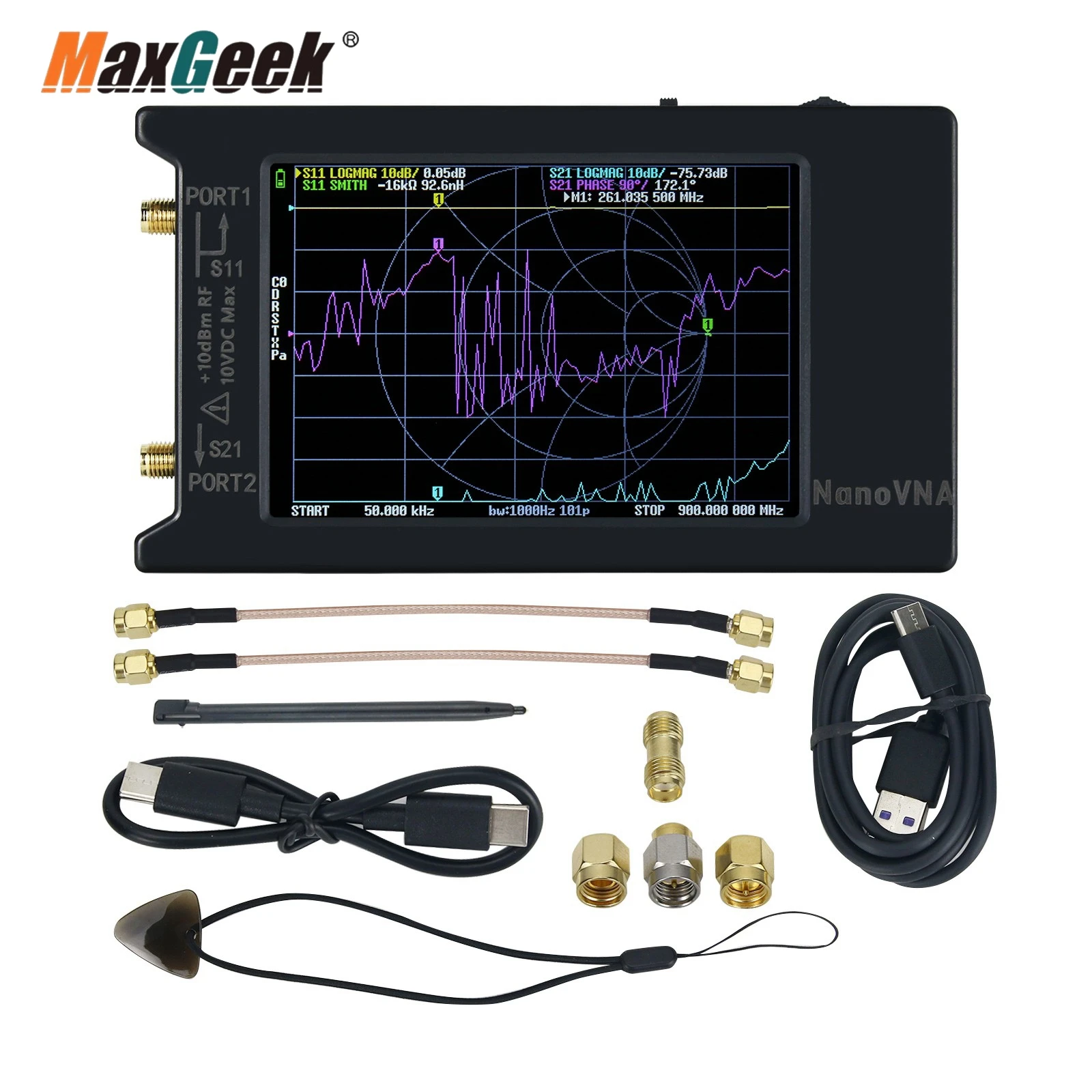 Maxgeek 50KHz-1.5GHz Vector Network Analyzer NanoVNA Vector w/ 4