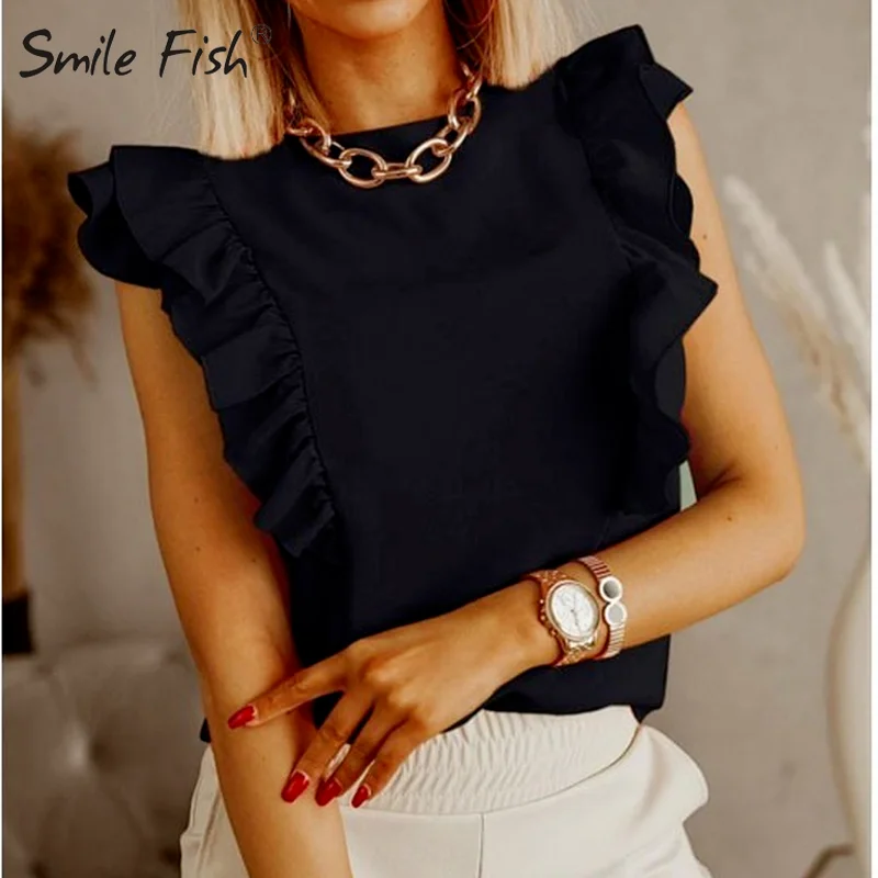 

Blusas Mujer De Moda 2021 Verano полое из кружева летняя женская блузка без рукавов черного цвета Модная блуза с О-образным вырезом больших размеров G2593