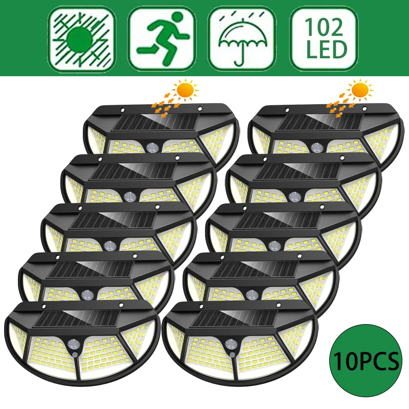 

Solar Lights Outdoor Motion Sensor 102LED 3 Working Modes Security Lights Solar Wall Lights for Garden Fence Yard Garage Pathway