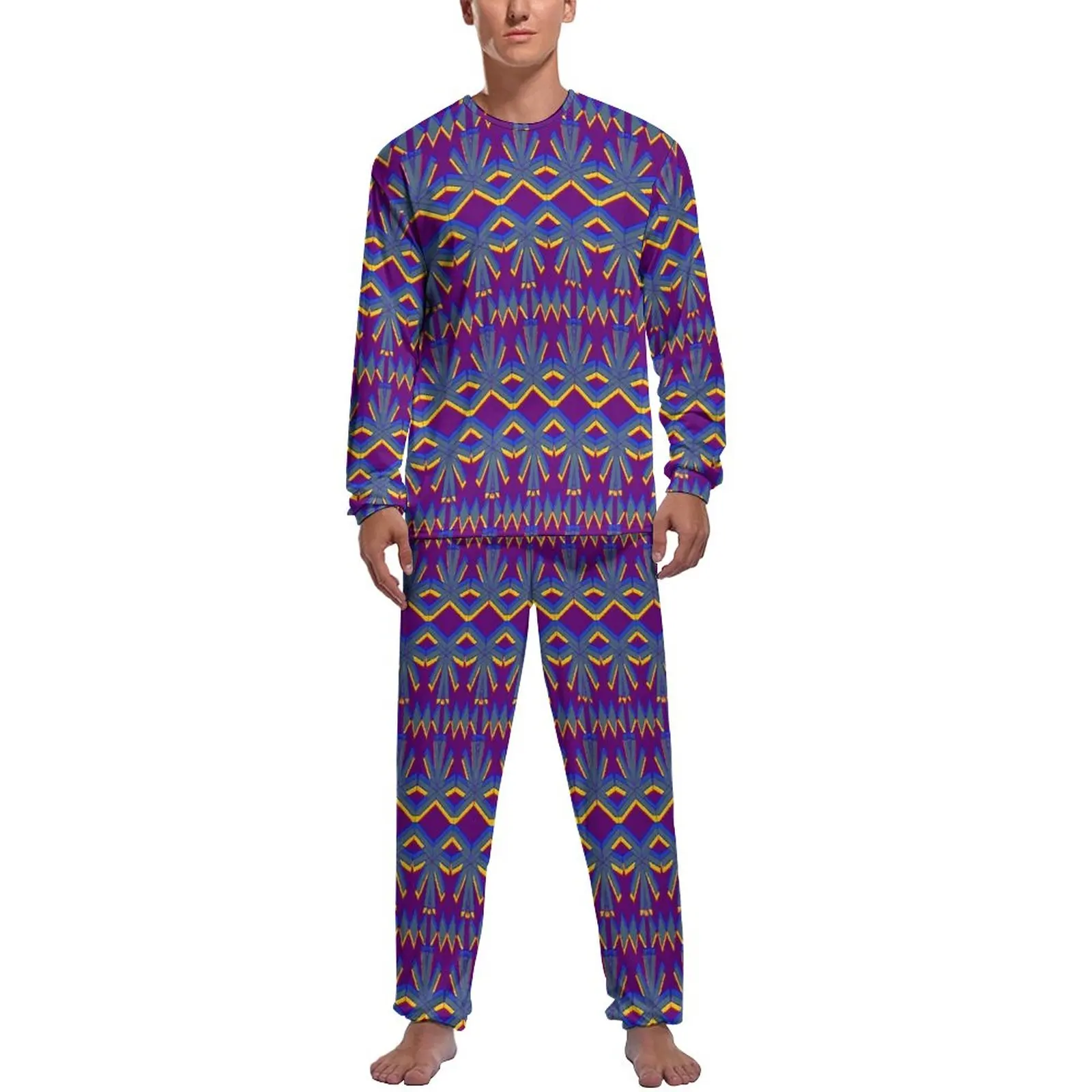 

Nile Dashiki Blue Pajamas Man Retro African Kawaii Sleepwear Spring Long Sleeves 2 Pieces Casual Custom Pajama Sets