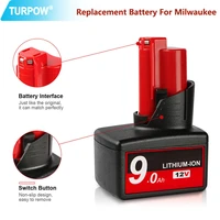 turpow 12v 9ah6ah rechargeable battery for milwaukee m12 xc cordless tools 48 11 2402 48 11 2411 batteries 48 11 2401 mil 12a l