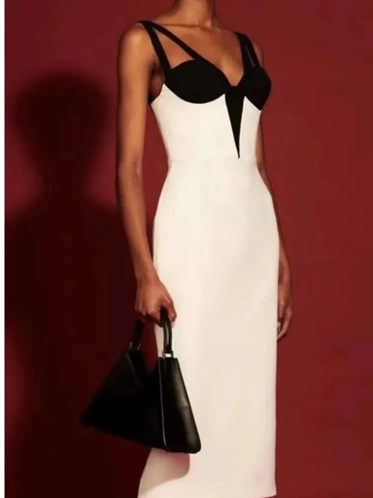 

Женское облегающее платье без рукавов, белое платье до середины икры, весна-лето 2019