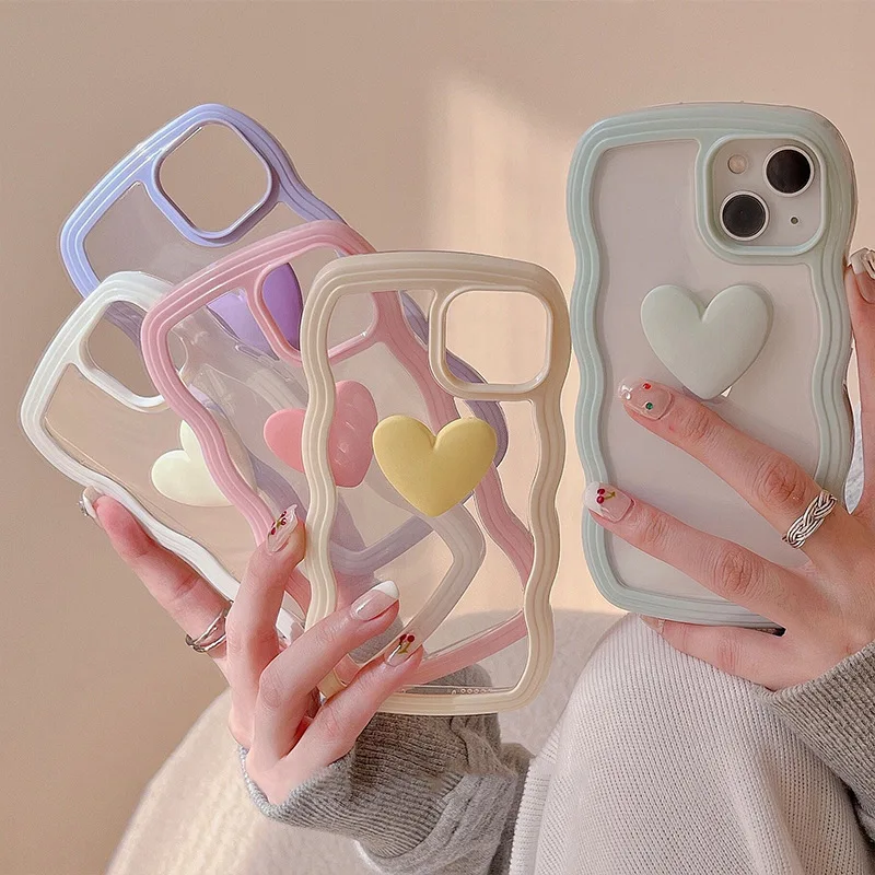 

10pcs Fashion Candy Bumper Love Heart Wave Frame Women Case for iPhone 14 13 12 11 Pro Max Plus X XS XR Girls Back Cover Shell