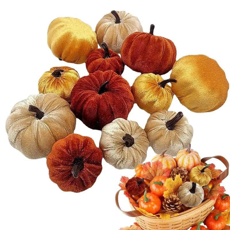 

Fake Velvet Pumpkin Halloween Decoration Artificial Pumpkins Ornament Assorted Color Small Foam Pumpkins Autumn Table Decor