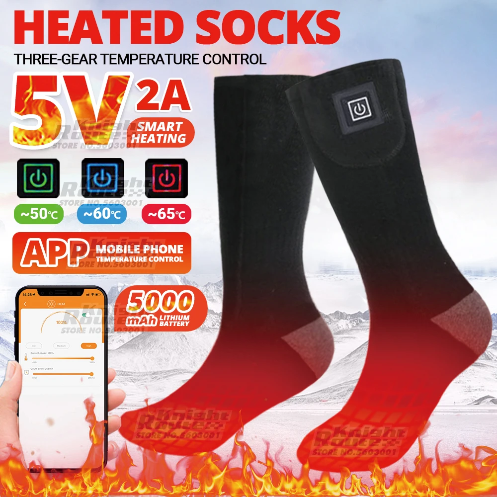 

Носки с подогревом 5000 мАч, термоноски с управлением через приложение, теплые мужские и женские электрические носки с подогревом для ног, теплые носки, зимние носки для велоспорта и лыж