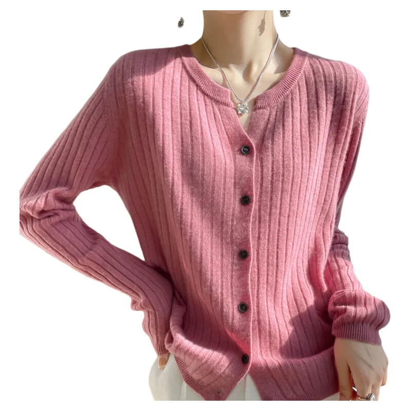 Новинка весенне-осенний утепленный кардиган в полоску Женский облегающий