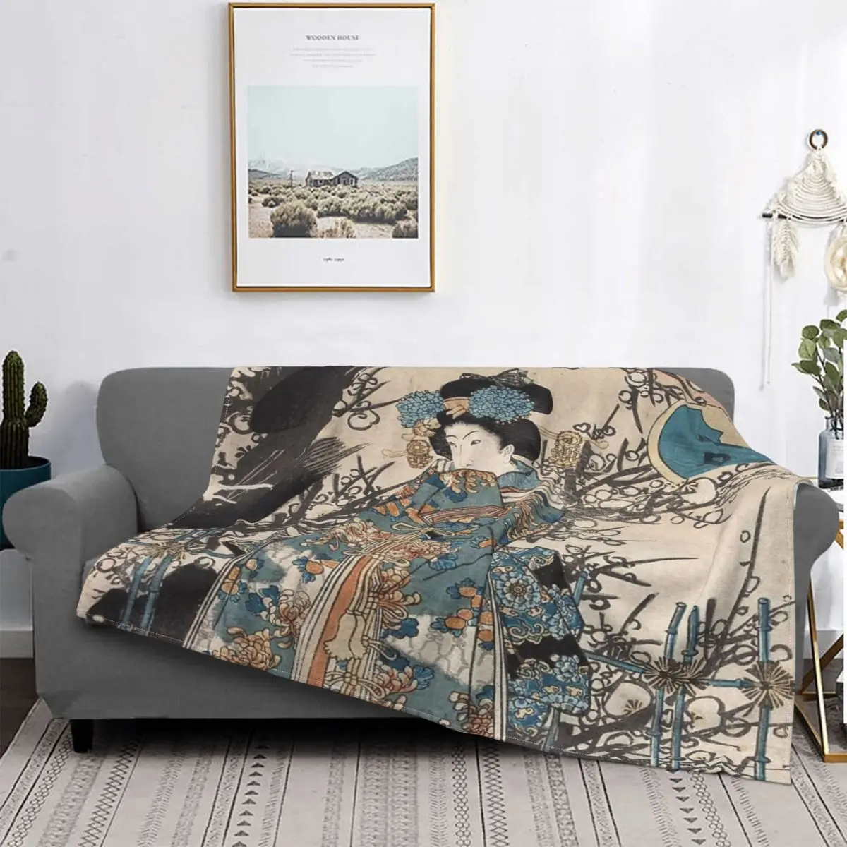 

Manta japonesa clásica ukiyo-e, colcha a cuadros para cama, пикник, a cuadros