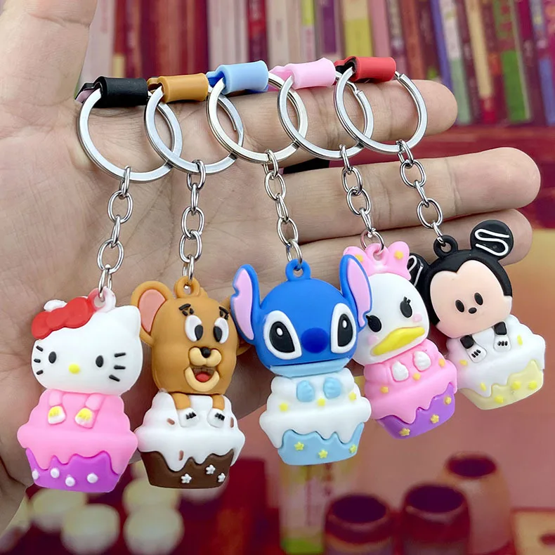 

Hellokitty Sanrio Key Chain Disney Figures Mickey Mouse Lilo & Stitch Keychain Tom and Jerry Action Figure Pendant Ornament