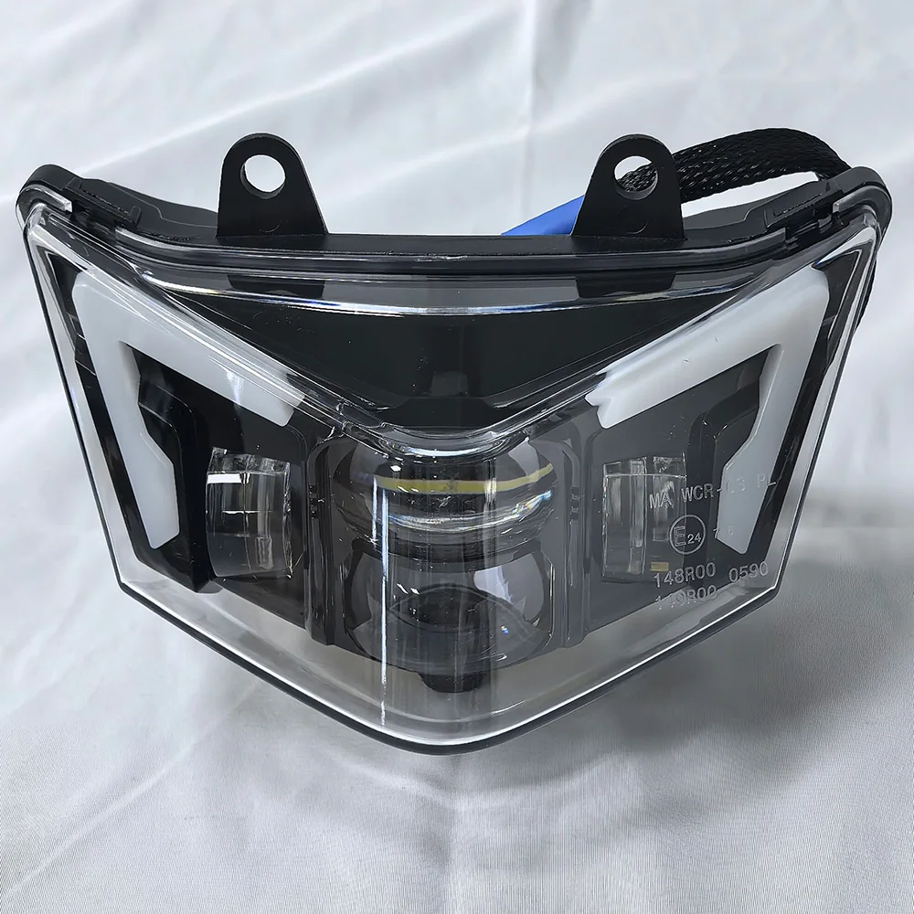 Фото Светодиодная фара с ДХО для мотоциклов Kawasaki KLX125 D-Tracker, KLX150, KLX 125, 150 (2010-2016), в сборе, E24, 23007-0146 №4