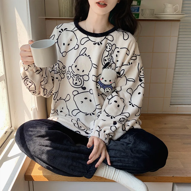 

Новинка Kawaii Sanrios Kuromi Cinnamoroll полакко плюшевые пижамы зимняя утепленная Домашняя одежда Рождественский подарок на день рождения для девочек