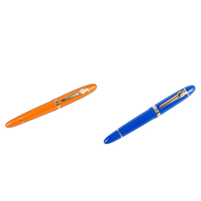 

Перьевая ручка JINHAO, 2 шт., 159 дюйма, 18KGP, 0,7 мм, средней яркости, Бесплатная офисная ручка в коробке, синяя и оранжевая