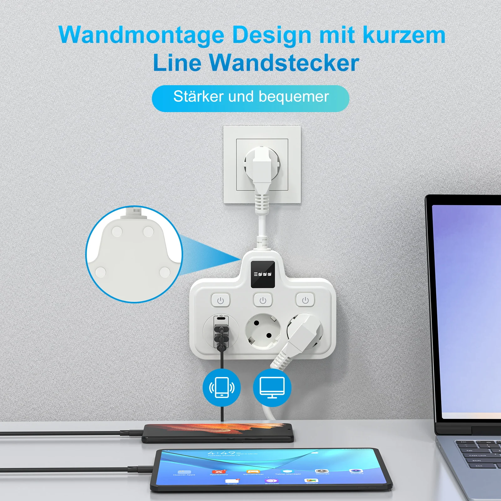 Евророзетка мощностью 3250 Вт с 2 USB-портами типа C