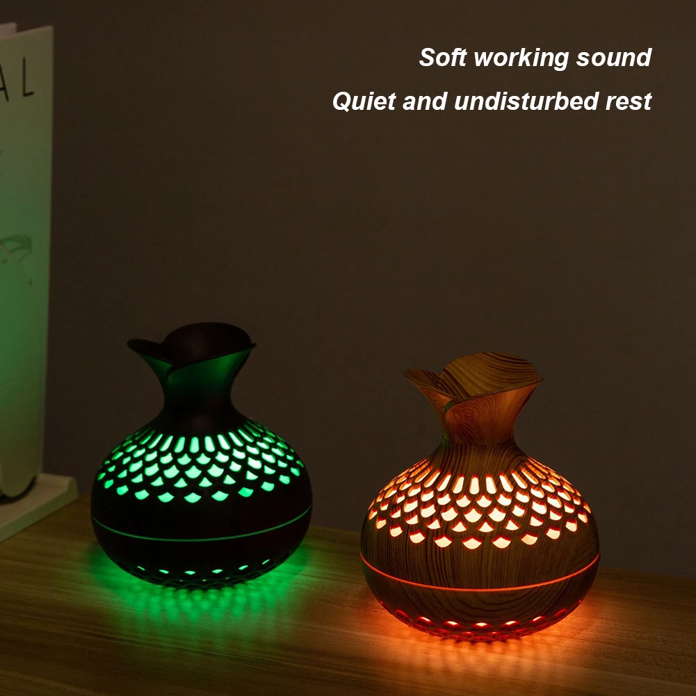 Essential Oil Diffuser Silent Flower Vase Wood Grain Humidifier Mist Humidifier for Office/Home/Nursery/Study/Yoga Room