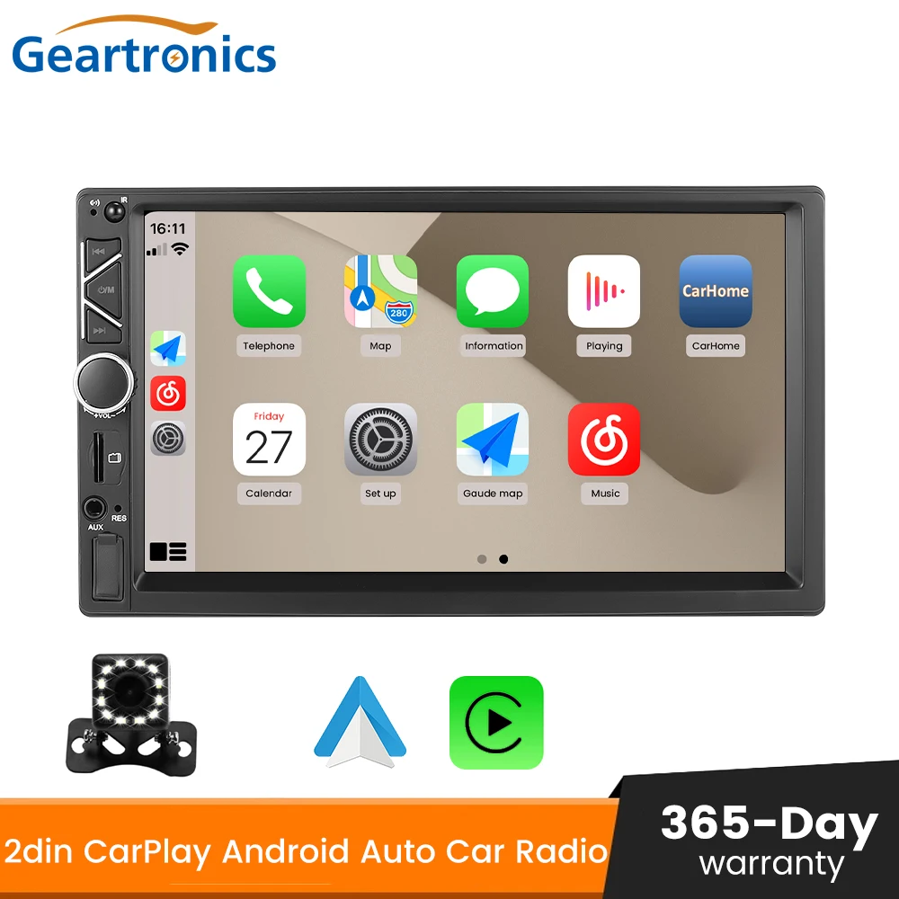 

2 din CarPlay Android Auto Car Radio7 Inch Display Bluetooth Hands Free Call TF Aux-in USB Ports 2din Head Unit FM Stereo