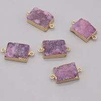 wholesale10pcs natural stone purple crystal bud rectangular connector pendant makingdiy necklace bracelet jewelry accessory gift