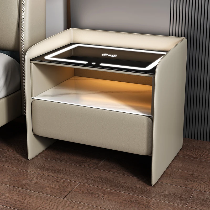

Modern leather wooden smart speakers bedside table with wireless charging