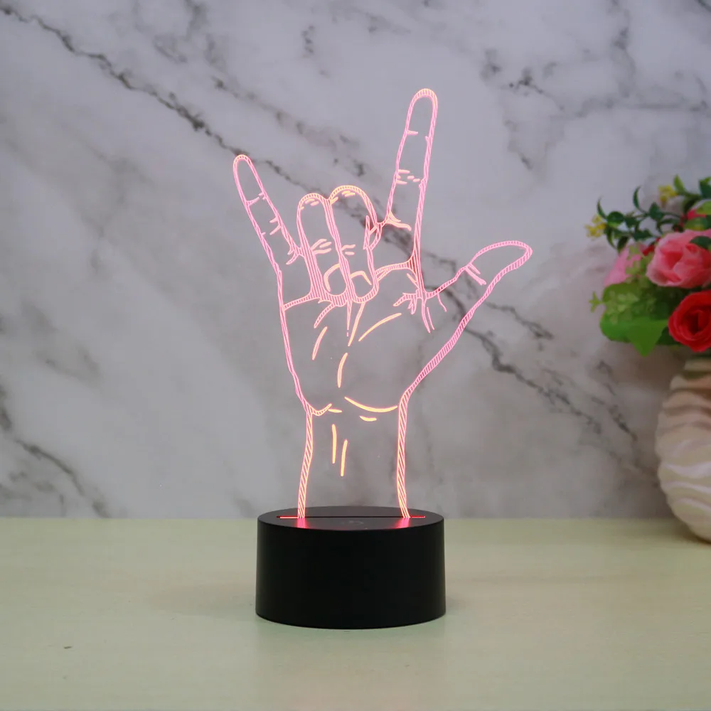 Жест ночной Светильник рок-знак 3D иллюзия Лампа для украшения музыкальной