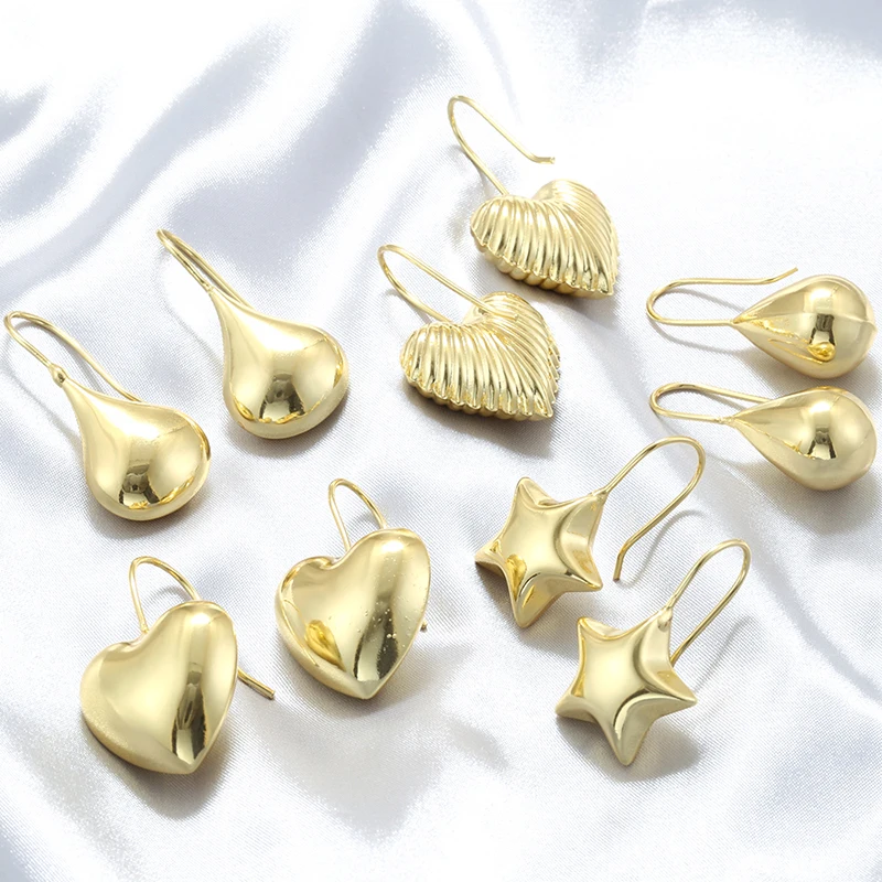 ZHUKOU латунь 18 К позолоченные блестящие серьги-пузыри в форме сердца серьги со