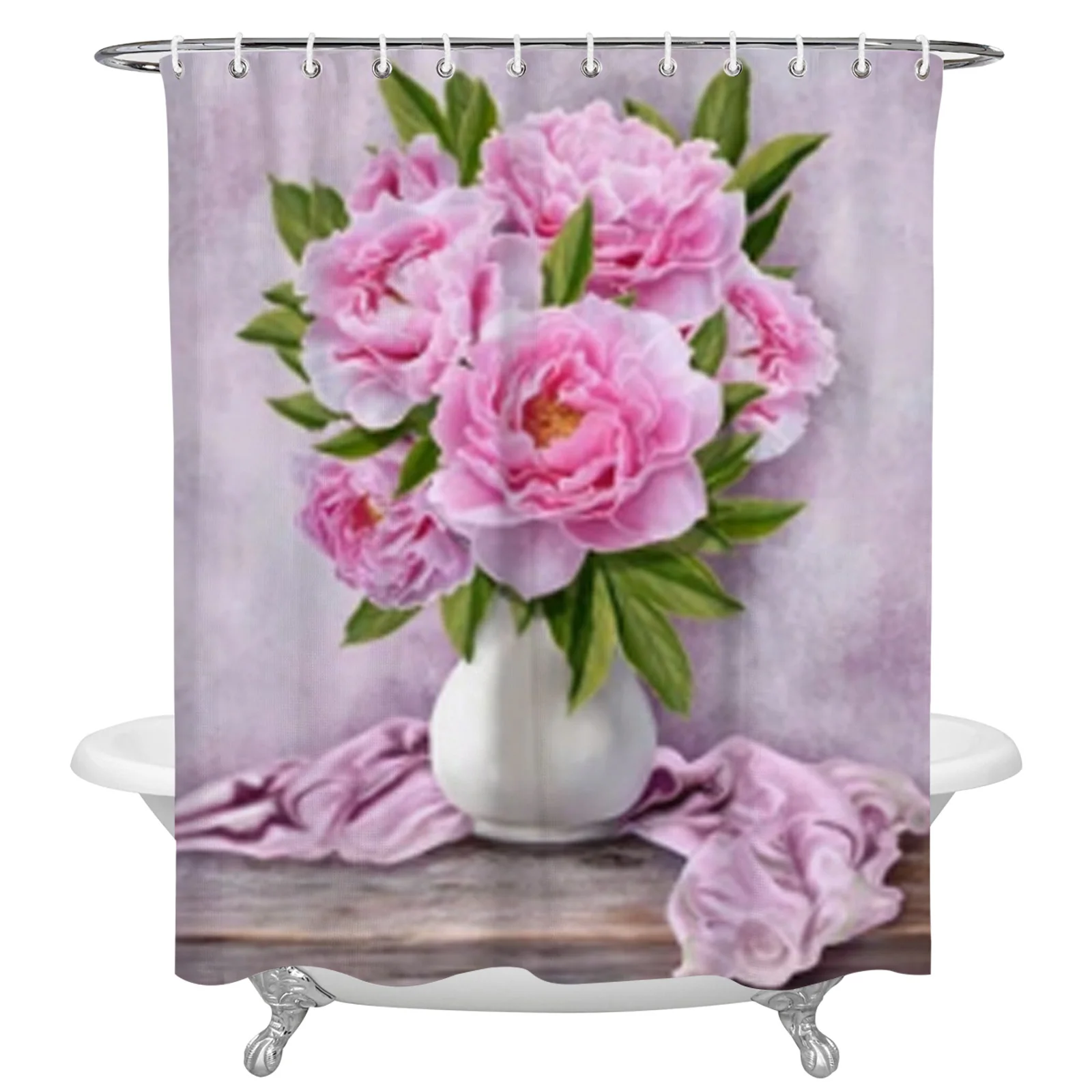 

Bouquet Of Pink Peonies Shower Curtain Waterproof Polyester Bath Curtain Home Decoration Bathroom Accessory Curtain