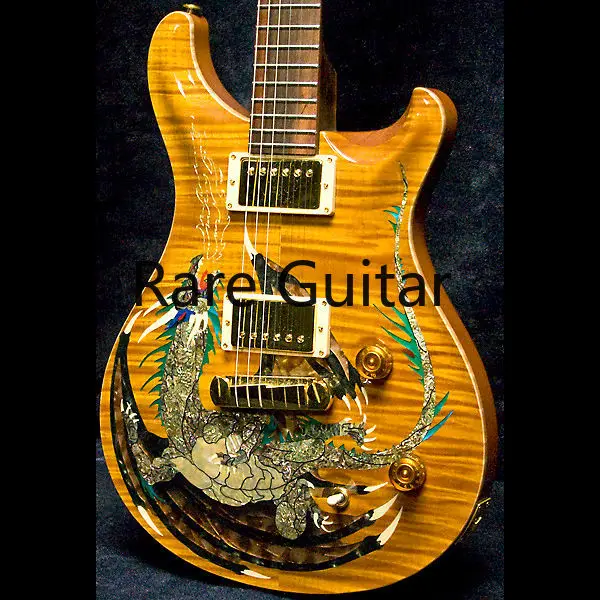 

Rhxflame 1999 Dragon 2000 #30 Violin Amber Flame Maple Top Guitar No Inlay Fretboard,Double Locking Tremolo,