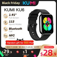 World Premiere KUMI KU6 Smart Watch 1.91inch NFC Smartwatch Bluetooth Call 110+ Sport Heart Rate Tracker IP68 Waterproof