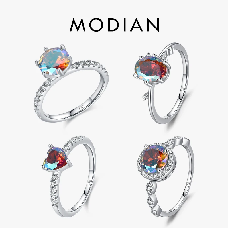 

MODIAN 925 Sterling Silver Delicate Rainbow Color Enamel Eyes Stackable Finger Rings For Women Shining Clear CZ Fashion Jewelry