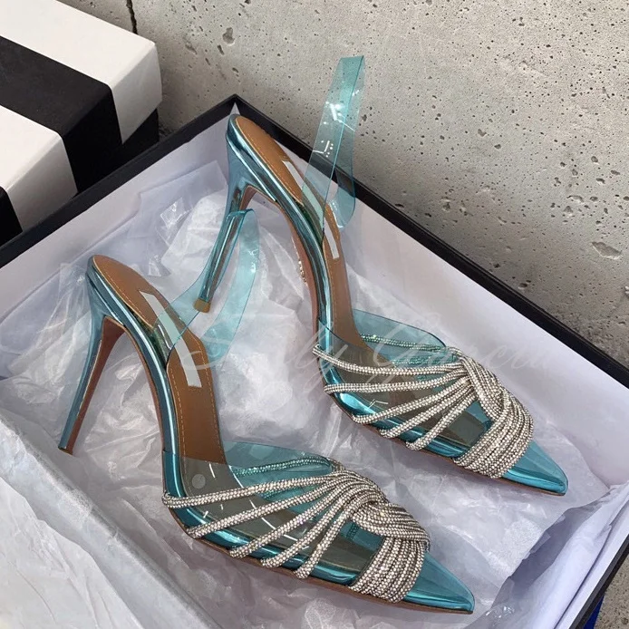 Women Sandals Pointed Toe Crystal Transparent Female Pumps Thin High Heel Slip-On Solid Sexy Ladies Summer Shoes Fashion New