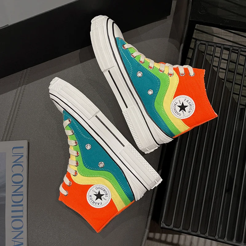 

Женские парусиновые туфли на толстой подошве, повседневные туфли из натуральной радужной ткани контрастных цветов, весна 2023