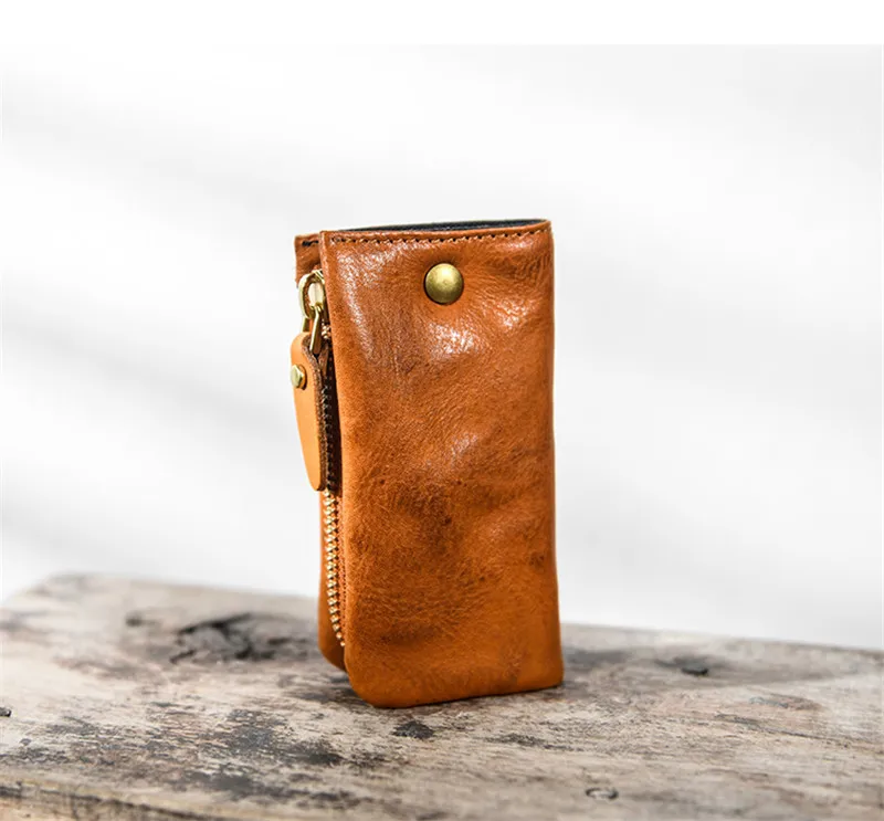 Fashion designer genuine leather stitching men women's car key case high quality real cowhide luxury handmade youth key wallets