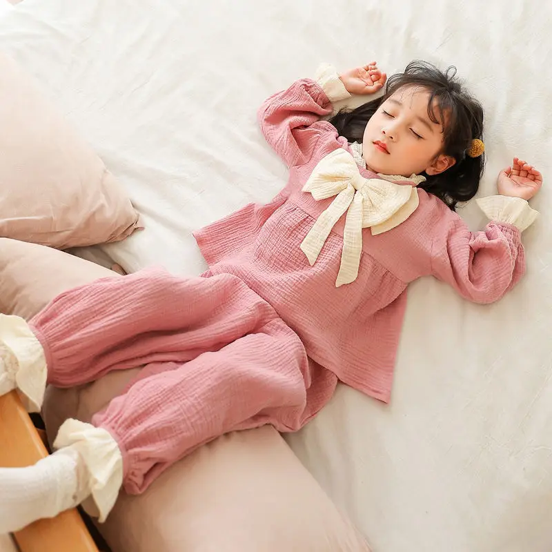 

Girls Nightgown Spring and Autumn Pure Cotton Baby Girl Autumn Long Sleeve Suit Casual Loose Solid Children Home Wear Pajamas